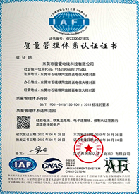 非凡娱乐电线ISO质量治理系统证书